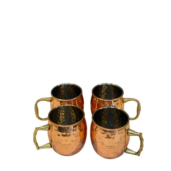 Set of 4 Hammered Copper Moscow Mule Mugs – Brass Handles – 16 oz - Picture 1 of 4